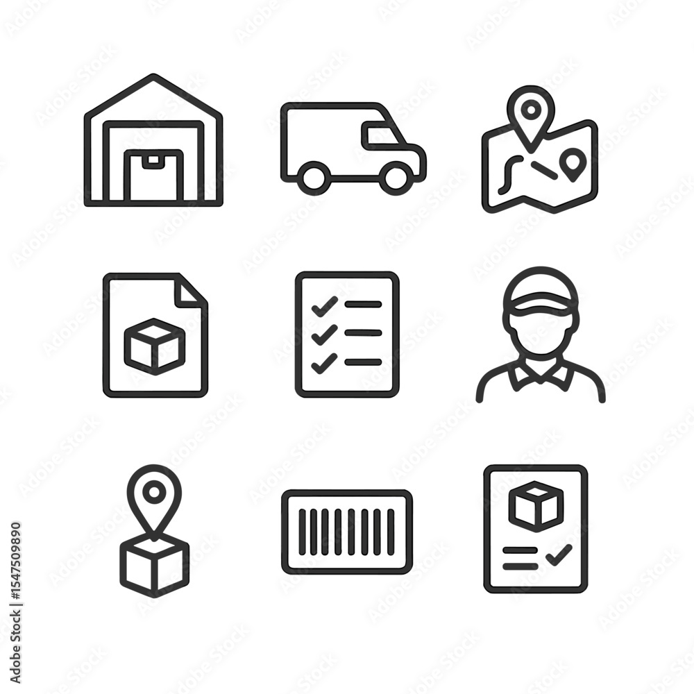 Distribution Flowchart Icons. Outline icon set of distribution ...