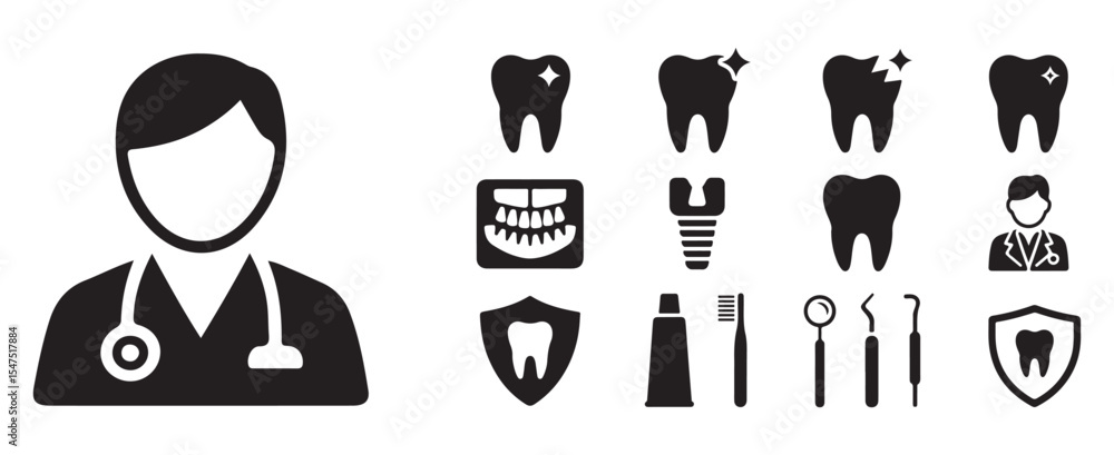Dental Icons Set - Dentist, Teeth, Oral Care, and Tools Vector ...