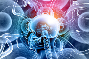 Human brain power, neural network background. 3d illustration