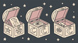 © Georgking - Open magical occult chests with symbols spell books scrolls mystical fantasy witchcraft illustration