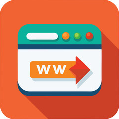 Website browser window with www and right arrow icon