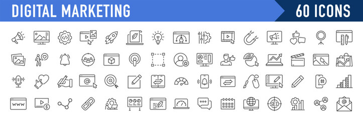 digital marketing web icon in line style. social, networks, feedback, communication, marketing, cont