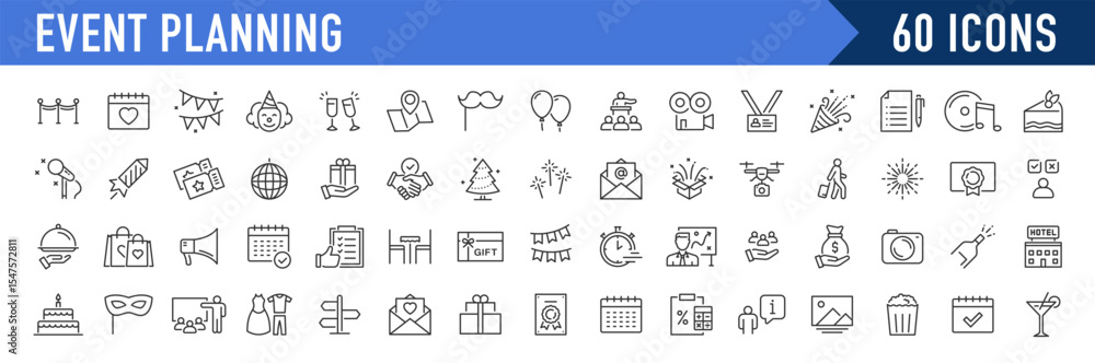 Event planning web icons in line style. Management, catering ...