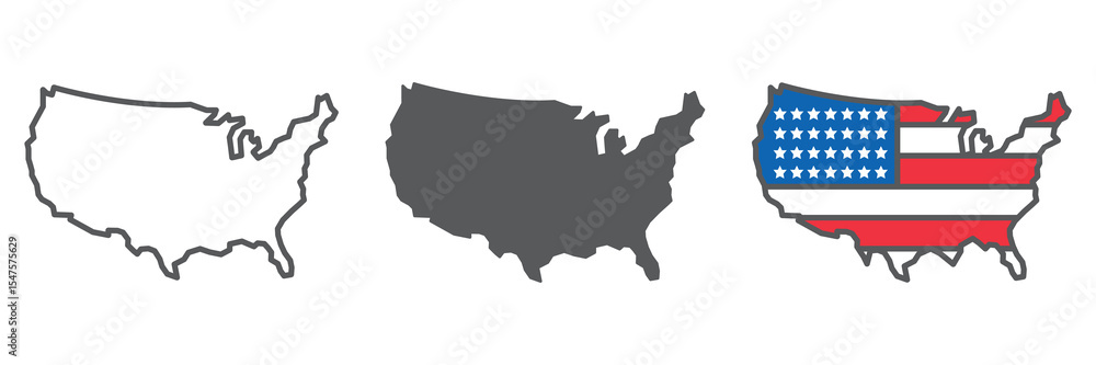 Map of USA icon collection, country and north America, USA map sign ...