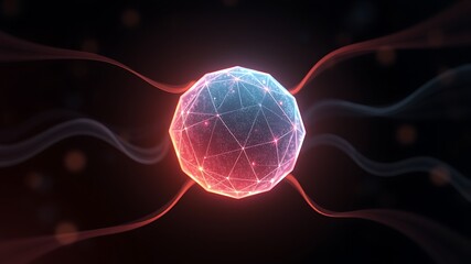 Canvas Print - Red Blue Geometric Sphere Energy Network Abstract Digital Art Glow Lines image