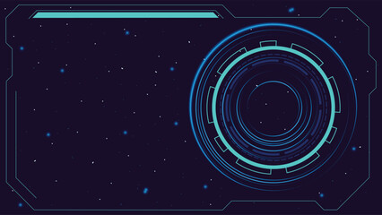Wall Mural - high tech digital background with glowing circular hud elements and outer space star field for sci f