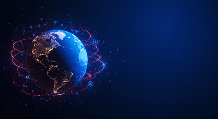 Wall Mural - digital world map with red connection lines across continents. global network concept for internet c