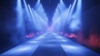 © BgStudio98 - Fashion runway stage with blue lighting and smoke effects presentation or event backdrop design template