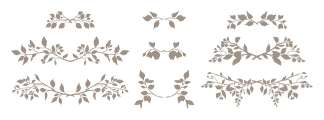 Wall Mural - elegant floral frame with hand drawn silhouette of branches and leaves set. vector illustration for 