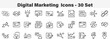 © mstmelon - Set of 30 outline Digital Marketing  Icons. Line art icon collection. Editable stroke. Vector illustration