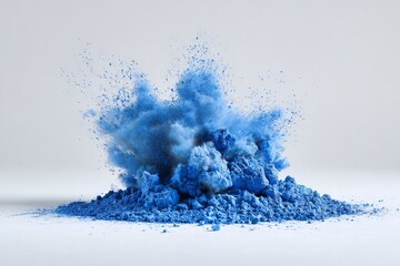 Wall Mural - Blue Powder Explosion Against White Background