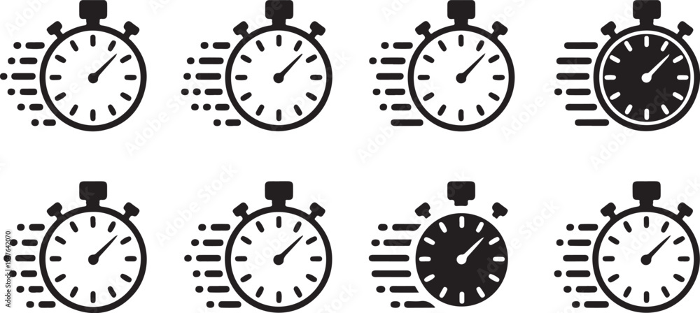 Complete time tracking icon pack with stopwatch illustrations in ...
