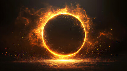 Wall Mural - fiery circle of light sparkles and flames with a dark void interior in a mystical and dramatic atmos