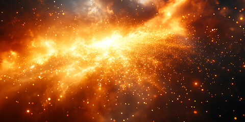 Wall Mural - fiery nebula explosion in deep space with glowing particles and ethereal clouds of gas and dust crea
