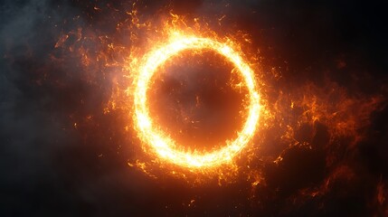 Wall Mural - fiery ring of energy emitting heat and light in a dark nebulous background with abstract motion