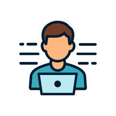 Faceless coder typing at computer. Icon symbol illustration