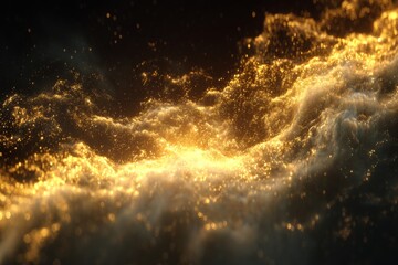 Wall Mural - Golden Particles Floating in Dark Background