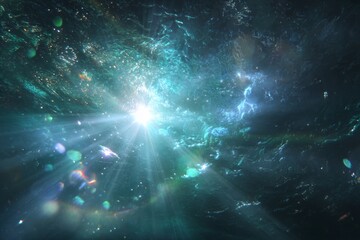 Wall Mural - Teal Cosmic Nebula With Bright Light Rays