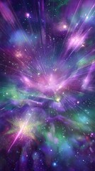 Wall Mural - Vibrant Purple Pink and Green Cosmic Nebula Space Galaxy