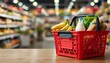 © sajuahmedgd - Red Shopping Basket Filled with Groceries in a Supermarket