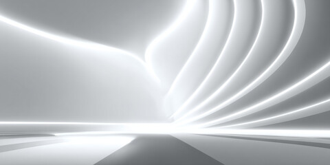 Canvas Print - abstract grey and white architectural interior design with bright luminescent lines curving walls an