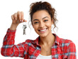 © PS Poppy - House Keys Confidence: A joyful woman, radiating confidence, holds a set of keys, her smile a testament to new beginnings and ownership.