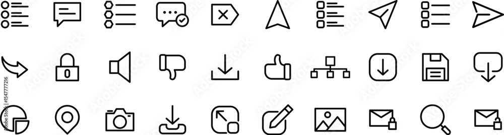 Minimalist Interface and Communication Icons – Download, Send, Lock ...
