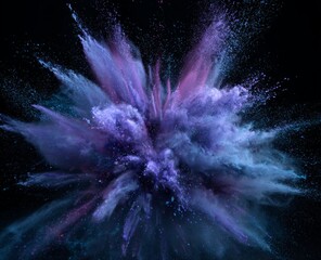 Wall Mural - Vibrant Purple Blue Pink Powder Explosion Against Black Background