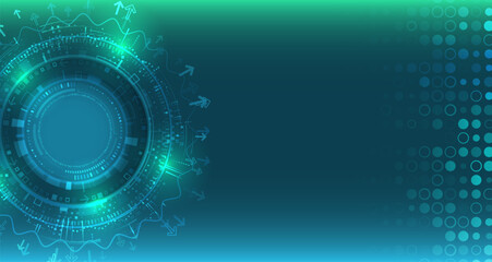 Wall Mural - futuristic digital background with circular technological scheme, arrows and light effects. ideal fo