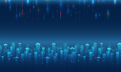 Wall Mural - Futuristic background with upward arrows and digital elements symbolizing growth, development and technology. Ideal for business presentations banners and IT design.