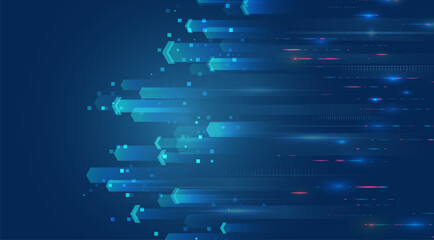 Wall Mural - futuristic background with arrows on the horizon and digital elements symbolizing growth, developmen