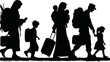 © Avra - Silhouette of war refugees walking with luggage and children vector style on white background