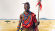© Rasel - A portrait of a maasai warrior in traditional attire standing in the african savanna landscape