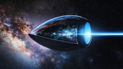 Wall Mural - the teardrop-shaped detector in space has a mirrored surface, smooth and without any objects, reflec