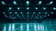 © RAT-GSJ - Basketball court, Basketball hoop, Indoor basketball, Empty Basketball Court at Night with Teal Lighting