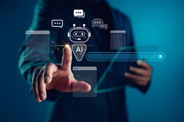 Wall Mural - artificial intelligence communication concept with chatbot and data interface, perfect for illustrat