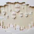 © Krezzo Art - Elegant Paper Cut Art Ramadan Kareem Festive Celebration Islamic Mosques Lanterns Clouds Background