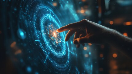 Wall Mural - digital interaction with futuristic touch interface in cosmic setting
