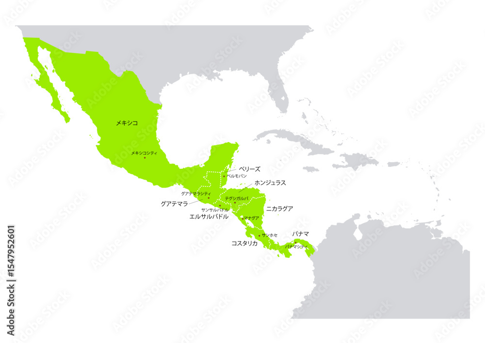 世界の地図より、中央アメリカの地図 (Map of central america.) の