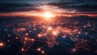 © possawat - Global Connectivity Network with Sunset Over World Map Visualization