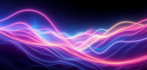 Wall Mural - Glowing, ethereal wave forms intersect, creating an otherworldly, abstract futuristic landscape, glowing, pink