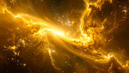 Wall Mural - Dark Space Nebula with Golden Hues and Light Trails