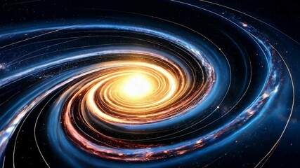 Wall Mural - Spectacular spiral galaxy with bright nucleus, swirling arms, and orbiting elements against a backdrop of deep space and twinkling stars