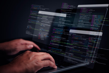 software developer coding, digital security, data protection. cybersecurity expert programming langu