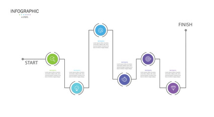 Wall Mural - business infographic timeline design template with 6 steps to success. business presentation, report