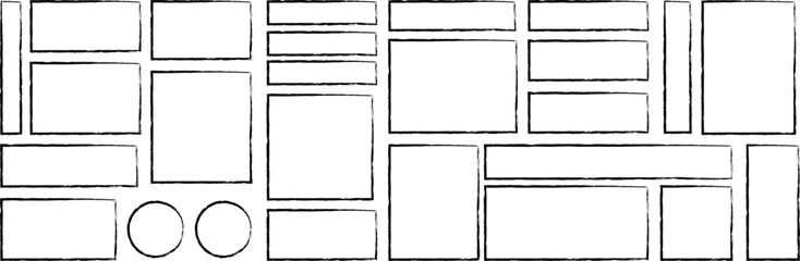 Website wireframe layout with rectangles and circles isolated on white background