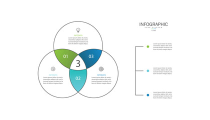 Wall Mural - infographic venn diagram chart template for business 3 parts, options, presentation with venn diagra