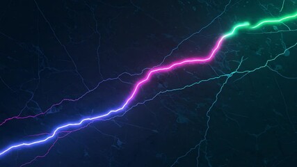 Wall Mural - Neon lightning streaks across dark marble; energy background