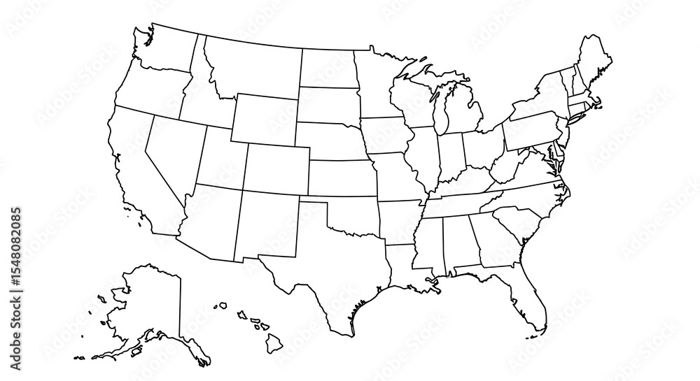 Blank United States Map with State Borders Stock Photo | Adobe Stock