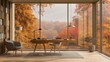 © fufunafifu - Stunning Zoom Background Featuring Autumn Office Scene, Online Presentation or Backdrop